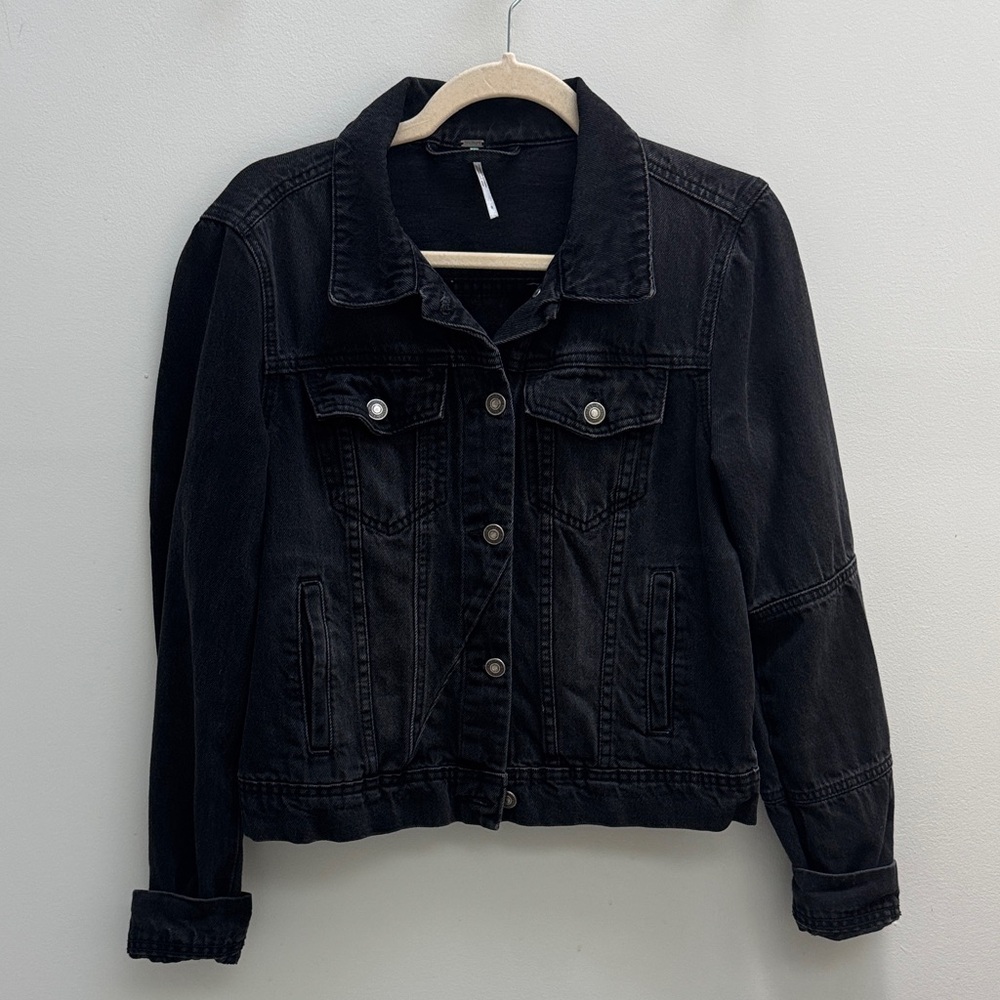 Free People Rumors washed Black Denim Jacket
